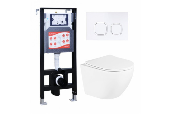 Комплект 3 в 1 инсталляция ESBANO FRAM + Унитаз подвесной BelBagno Uno BB3105CHR/SC + кнопка белая в современном стиле