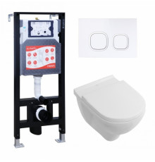 Комплект 3 в 1 инсталляция ESBANO FRAM + Унитаз подвесной Villeroy & Boch O Novo Directflush + кнопка белая в современном стиле