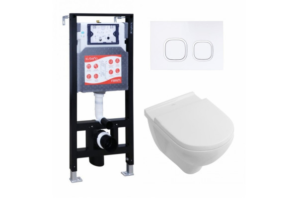 Комплект 3 в 1 инсталляция ESBANO FRAM + Унитаз подвесной Villeroy & Boch O Novo Directflush + кнопка белая в современном стиле
