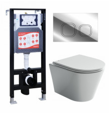 Комплект 3 в 1 инсталляция ESBANO FRAM + Унитаз подвесной Ceramica Nova Forma CN3011 + кнопка хром глянцевая в современном стиле