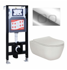 Комплект 3 в 1 инсталляция ESBANO FRAM + Унитаз подвесной Berges Wasserhaus Ego XL 082118 + кнопка хром глянцевая в современном стиле