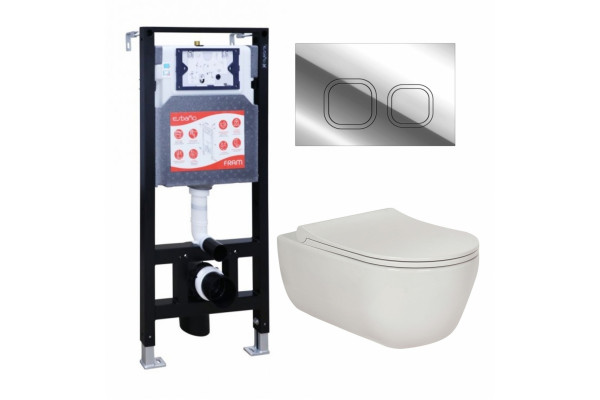 Комплект 3 в 1 инсталляция ESBANO FRAM + Унитаз подвесной Berges Wasserhaus Ego XL 082118 + кнопка хром глянцевая в современном стиле
