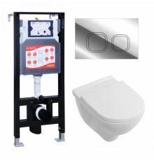 Комплект 3 в 1 инсталляция ESBANO FRAM + Унитаз подвесной Villeroy & Boch O Novo Directflush + кнопка хром глянцевая в современном стиле