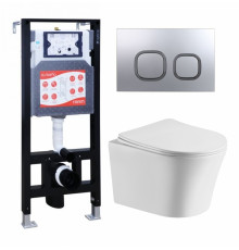 Комплект 3 в 1 инсталляция ESBANO FRAM + Подвесной унитаз Cerutti Spa Adige Aria CT7837 + кнопка хром матовая в современном стиле