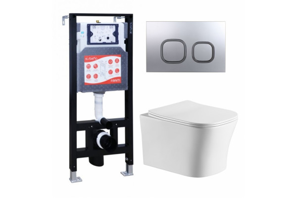 Комплект 3 в 1 инсталляция ESBANO FRAM + Подвесной унитаз Cerutti Spa Marmolada aria CT7778 + кнопка хром матовая в современном стиле