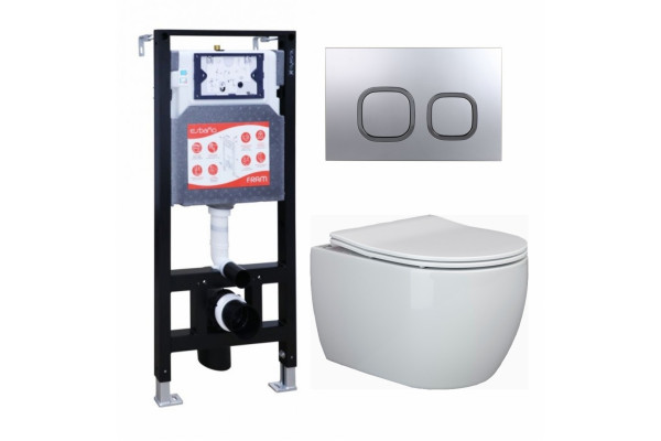 Комплект 3 в 1 инсталляция ESBANO FRAM + Унитаз подвесной Ceramica Nova Play CN3001 + кнопка хром матовая в современном стиле