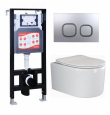 Комплект 3 в 1 инсталляция ESBANO FRAM + Унитаз подвесной Ceramica Nova Moments CN3003 + кнопка хром матовая в современном стиле
