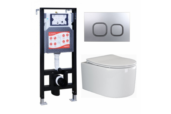 Комплект 3 в 1 инсталляция ESBANO FRAM + Унитаз подвесной Ceramica Nova Moments CN3003 + кнопка хром матовая в современном стиле