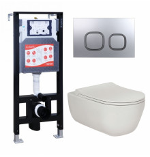 Комплект 3 в 1 инсталляция ESBANO FRAM + Унитаз подвесной Berges Wasserhaus Ego XL 082118 + кнопка хром матовая в современном стиле