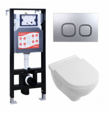 Комплект 3 в 1 инсталляция ESBANO FRAM +  Унитаз подвесной Villeroy & Boch O Novo Directflush + кнопка хром матовая в современном стиле