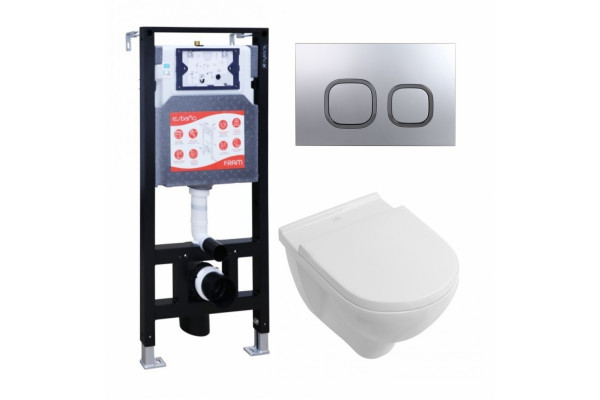 Комплект 3 в 1 инсталляция ESBANO FRAM +  Унитаз подвесной Villeroy & Boch O Novo Directflush + кнопка хром матовая в современном стиле