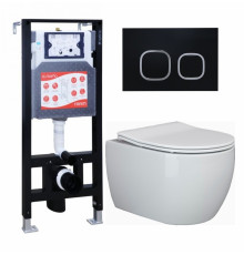 Комплект 3 в 1 инсталляция ESBANO FRAM + Унитаз подвесной Ceramica Nova Play CN3001 + кнопка черная матовая в современном стиле