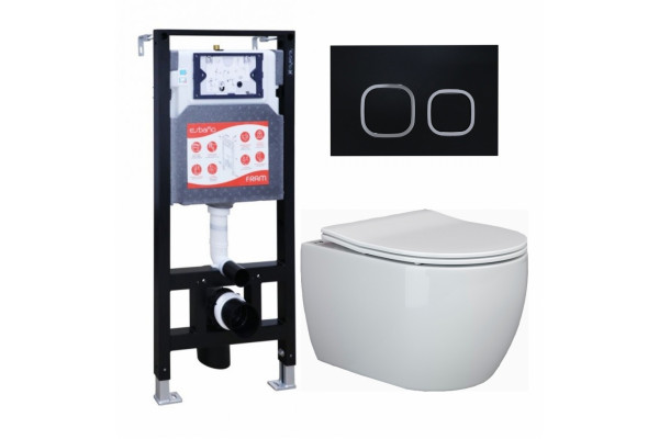 Комплект 3 в 1 инсталляция ESBANO FRAM + Унитаз подвесной Ceramica Nova Play CN3001 + кнопка черная матовая в современном стиле