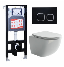 Комплект 3 в 1 инсталляция ESBANO FRAM + Унитаз подвесной Ceramica Nova Forma CN3009 + кнопка черная матовая в современном стиле