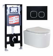 Комплект 3 в 1 инсталляция ESBANO FRAM + Унитаз подвесной Ceramica Nova Moments CN3003 + кнопка черная матовая в современном стиле