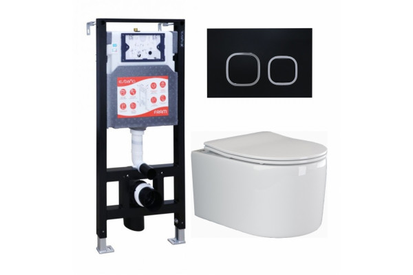 Комплект 3 в 1 инсталляция ESBANO FRAM + Унитаз подвесной Ceramica Nova Moments CN3003 + кнопка черная матовая в современном стиле