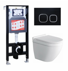 Комплект 3 в 1 инсталляция ESBANO FRAM + Унитаз подвесной Owl 1975 Cirkel-H + кнопка черная матовая в современном стиле