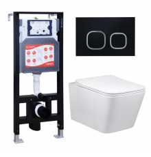 Комплект 3 в 1 инсталляция ESBANO FRAM + Унитаз Vincea Q-Line VT1-12 + кнопка черная матовая в современном стиле