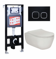 Комплект 3 в 1 инсталляция ESBANO FRAM + Унитаз подвесной Berges Wasserhaus Ego XL 082118 + кнопка черная матовая в современном стиле