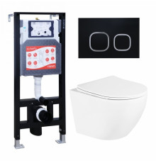 Комплект 3 в 1 инсталляция ESBANO FRAM + Унитаз подвесной BelBagno Uno BB3105CHR/SC + кнопка черная матовая в современном стиле