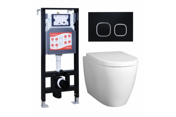 Комплект 3 в 1 инсталляция ESBANO FRAM + Унитаз подвесной BelBagno Marino + кнопка черная матовая в современном стиле