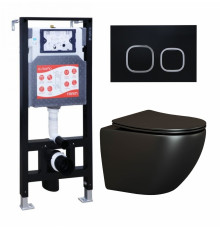 Комплект 3 в 1 инсталляция ESBANO FRAM + Унитаз подвесной Ceramica Nova Metropol CN4002MB + кнопка черная матовая в современном стиле