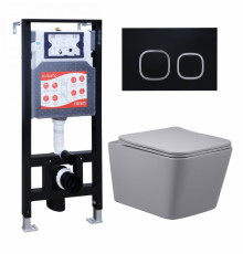 Комплект 3 в 1 инсталляция ESBANO FRAM + Унитаз подвесной Vincea Q-Line VT1-12MG + кнопка черная матовая в современном стиле