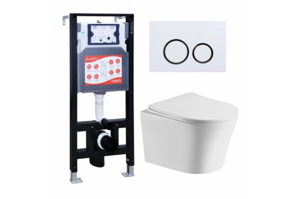 Комплект 3 в 1 инсталляция ESBANO FRAM + Подвесной унитаз Cerutti Spa Adige Aria CT7837 + кнопка белая глянцевая в современном стиле