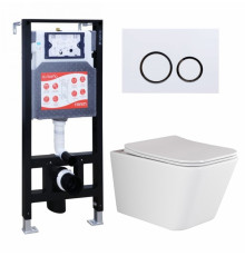Комплект 3 в 1 инсталляция ESBANO FRAM + Унитаз подвесной Ceramica Nova Metric Rimless CN3007 + кнопка белая глянцевая в современном стиле