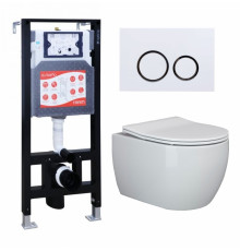 Комплект 3 в 1 инсталляция ESBANO FRAM + Унитаз подвесной Ceramica Nova Play CN3001 + кнопка белая глянцевая в современном стиле