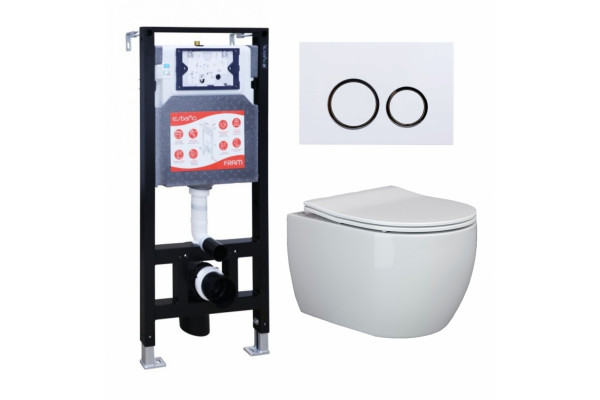 Комплект 3 в 1 инсталляция ESBANO FRAM + Унитаз подвесной Ceramica Nova Play CN3001 + кнопка белая глянцевая в современном стиле
