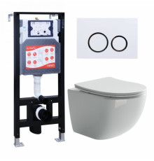 Комплект 3 в 1 инсталляция ESBANO FRAM + Унитаз подвесной Ceramica Nova Forma CN3009 + кнопка белая глянцевая в современном стиле