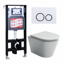 Комплект 3 в 1 инсталляция ESBANO FRAM + Унитаз подвесной Ceramica Nova Forma CN3011 + кнопка белая глянцевая в современном стиле