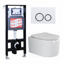 Комплект 3 в 1 инсталляция ESBANO FRAM + Унитаз подвесной Ceramica Nova Moments CN3003 + кнопка белая глянцевая в современном стиле