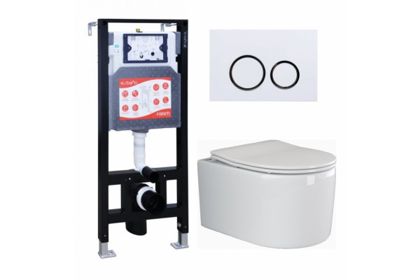 Комплект 3 в 1 инсталляция ESBANO FRAM + Унитаз подвесной Ceramica Nova Moments CN3003 + кнопка белая глянцевая в современном стиле