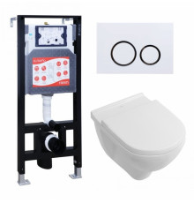 Комплект 3 в 1 инсталляция ESBANO FRAM + Унитаз подвесной Villeroy & Boch O Novo Directflush + кнопка белая глянцевая в современном стиле