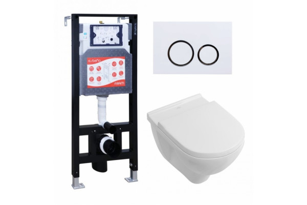 Комплект 3 в 1 инсталляция ESBANO FRAM + Унитаз подвесной Villeroy & Boch O Novo Directflush + кнопка белая глянцевая в современном стиле