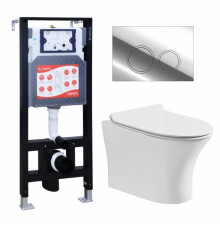 Комплект 3 в 1 инсталляция ESBANO FRAM + Подвесной безободковый унитаз Cerutti Spa Bernina aria CT7191 + кнопка хром глянцевая в современном стиле