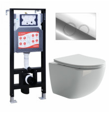 Комплект 3 в 1 инсталляция ESBANO FRAM + Унитаз подвесной Ceramica Nova Forma CN3009 + кнопка хром глянцевая в современном стиле