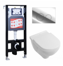 Комплект 3 в 1 инсталляция ESBANO FRAM + Унитаз подвесной Villeroy & Boch O Novo Directflush + кнопка хром глянцевая в современном стиле