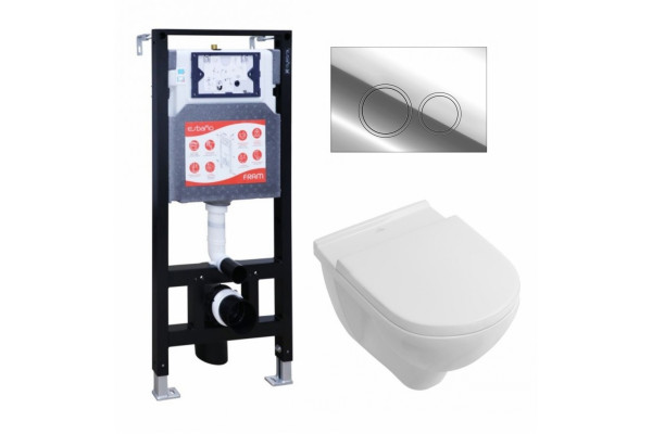 Комплект 3 в 1 инсталляция ESBANO FRAM + Унитаз подвесной Villeroy & Boch O Novo Directflush + кнопка хром глянцевая в современном стиле