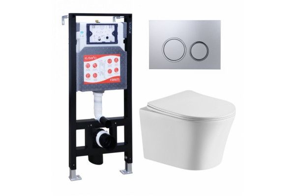 Комплект 3 в 1 инсталляция ESBANO FRAM + Подвесной унитаз Cerutti Spa Adige Aria CT7837 + кнопка хром матовая в современном стиле