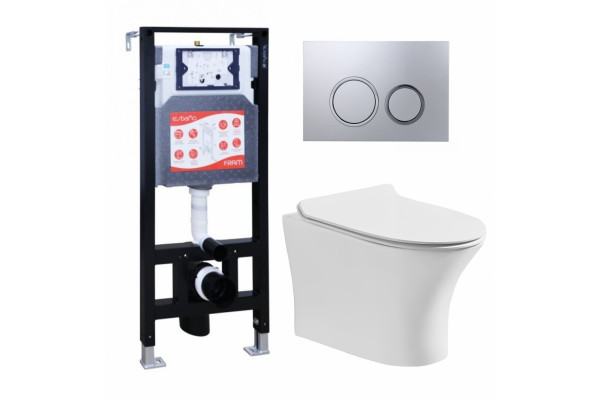 Комплект 3 в 1 инсталляция ESBANO FRAM + Подвесной безободковый унитаз Cerutti Spa Bernina aria CT7191 + кнопка хром матовая в современном стиле