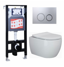 Комплект 3 в 1 инсталляция ESBANO FRAM + Унитаз подвесной Ceramica Nova Play CN3001 + кнопка хром матовая в современном стиле