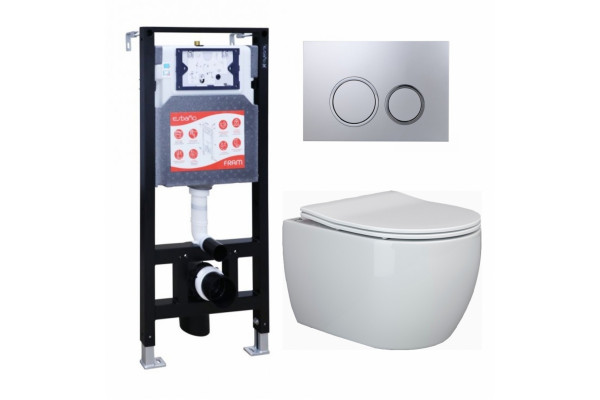 Комплект 3 в 1 инсталляция ESBANO FRAM + Унитаз подвесной Ceramica Nova Play CN3001 + кнопка хром матовая в современном стиле