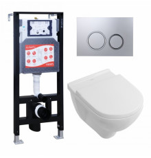 Комплект 3 в 1 инсталляция ESBANO FRAM + Унитаз подвесной Villeroy & Boch O Novo Directflush + кнопка хром матовая в современном стиле