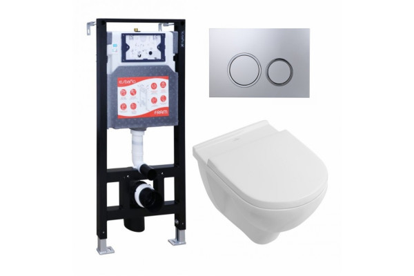 Комплект 3 в 1 инсталляция ESBANO FRAM + Унитаз подвесной Villeroy & Boch O Novo Directflush + кнопка хром матовая в современном стиле
