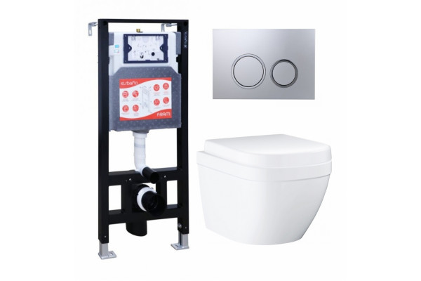 Комплект 3 в 1 инсталляция ESBANO FRAM + Унитаз подвесной Grohe Euro Ceramic 39206000 + кнопка хром матовая в современном стиле
