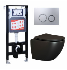 Комплект 3 в 1 инсталляция ESBANO FRAM + Унитаз подвесной Ceramica Nova Metropol CN4002MB + кнопка хром матовая в современном стиле