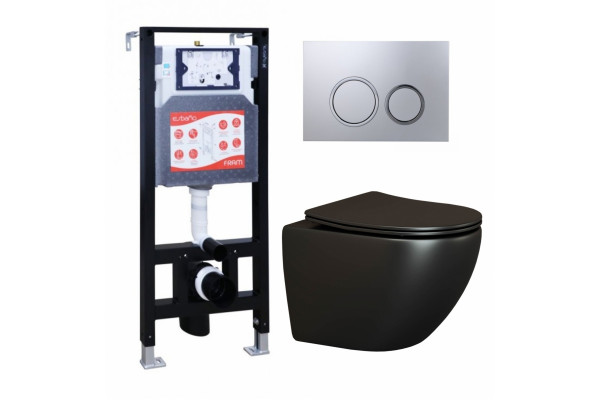 Комплект 3 в 1 инсталляция ESBANO FRAM + Унитаз подвесной Ceramica Nova Metropol CN4002MB + кнопка хром матовая в современном стиле